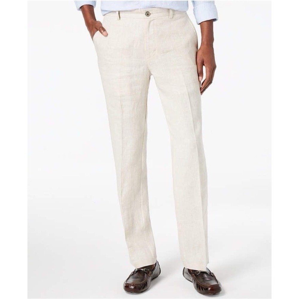Tasso Elba Men's Linen Pants 38x30 Natural Beige Straight Leg Casual Classic